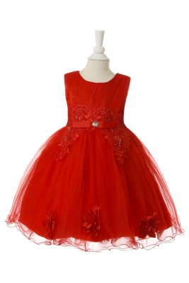 Girls Dress Style 10003 - Elegant Sleeveless Infant Dress with Intricate Floral Applique Details in